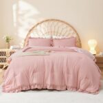 blush pink ruffle comforter set full size 3 piece microfiber bedding