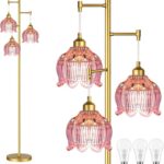 gold flower floor lamp with pink glass shades 3 light adjustable standing lamp