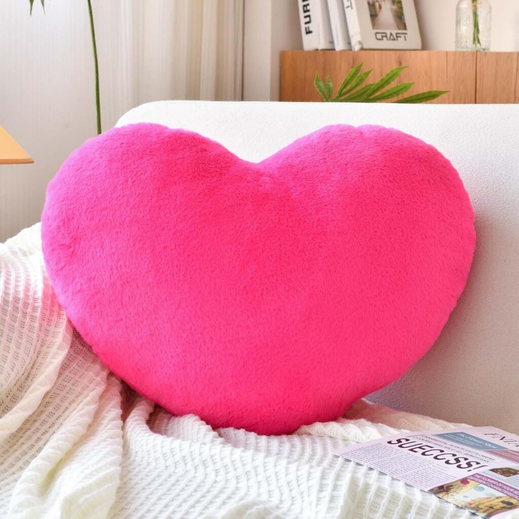 hot pink heart shaped pillow faux fur plush decorative cushion mini