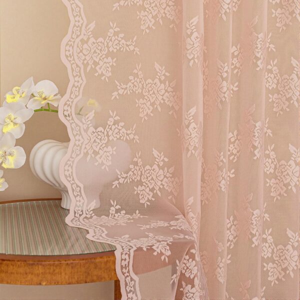 light pink lace sheer curtains 63 inch floral 2 panels light filtering
