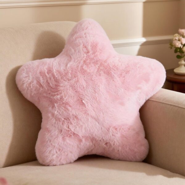 light pink star shaped faux rabbit fur pillow decorative plush cushion 14x14
