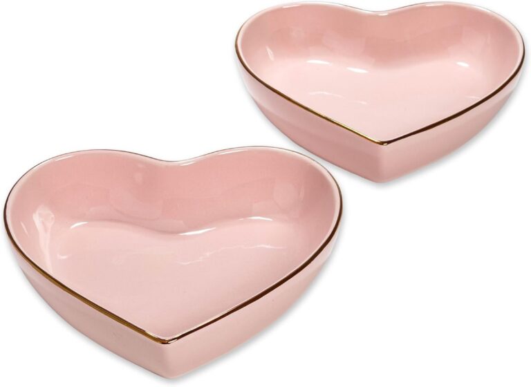 pink heart shaped ceramic serving bowls set gold rim 8 inch paris hilton