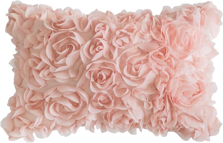 peach pink 3d rose pillow cover chiffon floral decorative cushion case 12x20