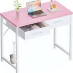 pink 32 inch computer desk with drawers small space study desk