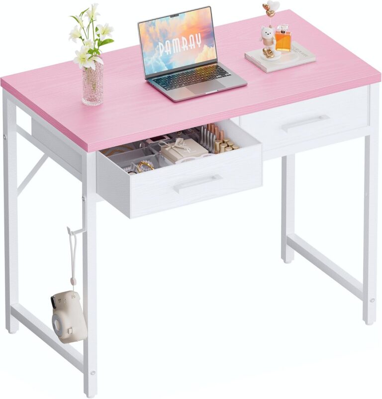 pink 32 inch computer desk with drawers small space study desk