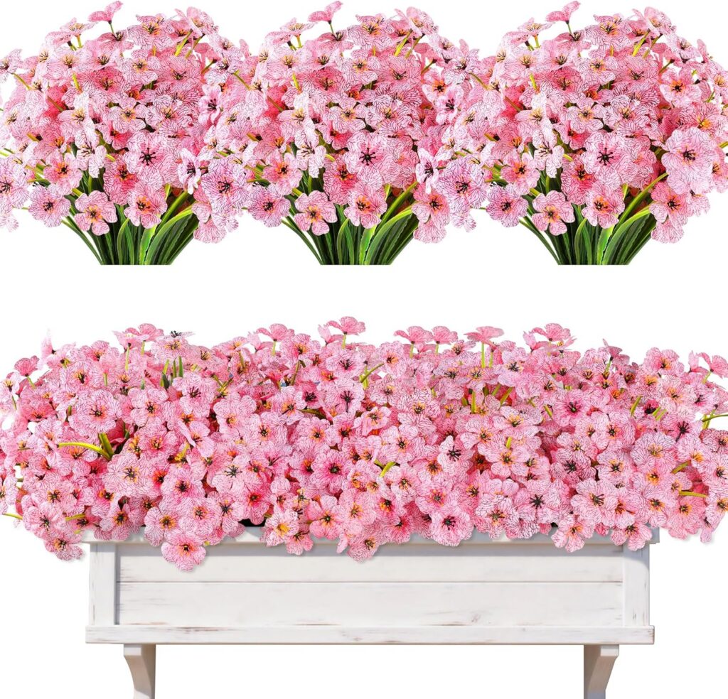 pink artificial flowers 20 bundles UV resistant outdoor fake plants garden decor