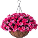 pink artificial hanging flowers basket hydrangea outdoor porch garden decor UV resistant