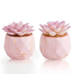 pink artificial succulent plants in ceramic pots set of 2 small desk decor