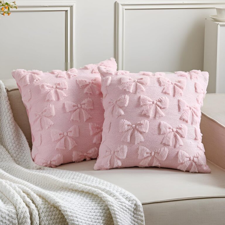 pink bow pillow covers faux fur fluffy coquette aesthetic cushion covers 18x18 set of 2