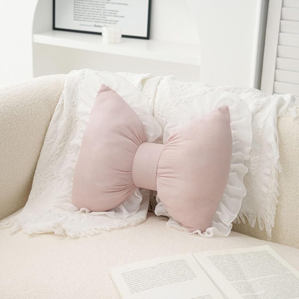 pink bow shaped pillow ruffle decorative cushion for sofa bed