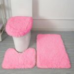 pink chenille bathroom rug set with bath mat contour rug and toilet lid cover