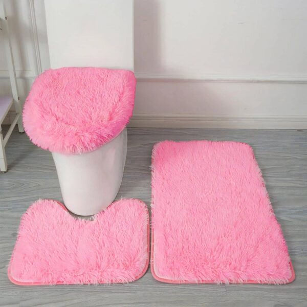 pink chenille bathroom rug set with bath mat contour rug and toilet lid cover