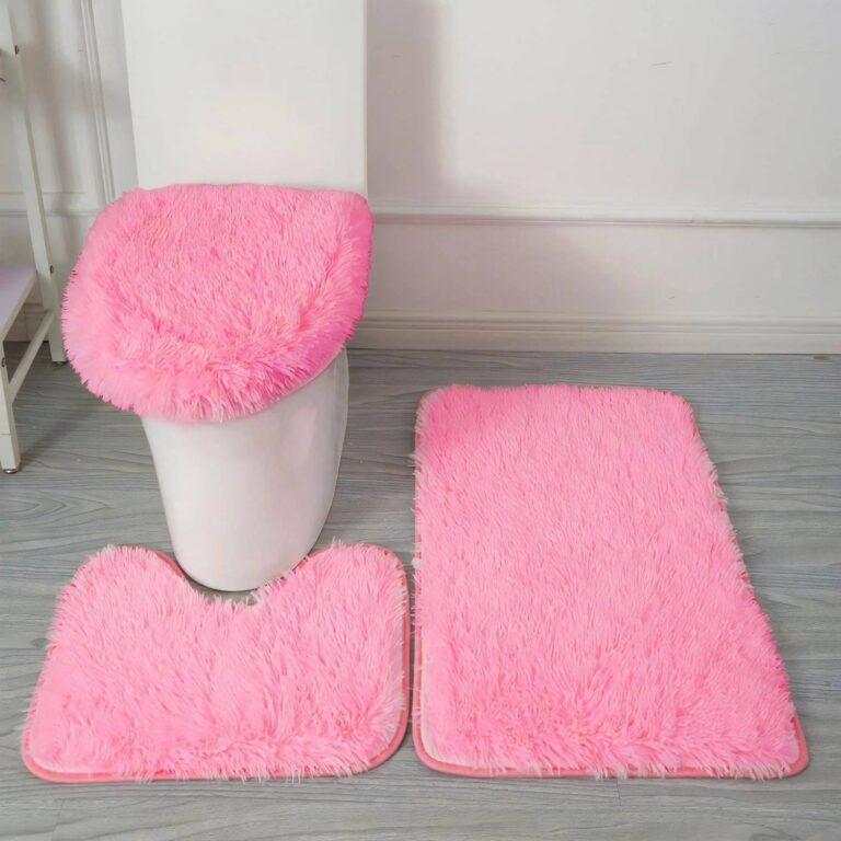 pink chenille bathroom rug set with bath mat contour rug and toilet lid cover