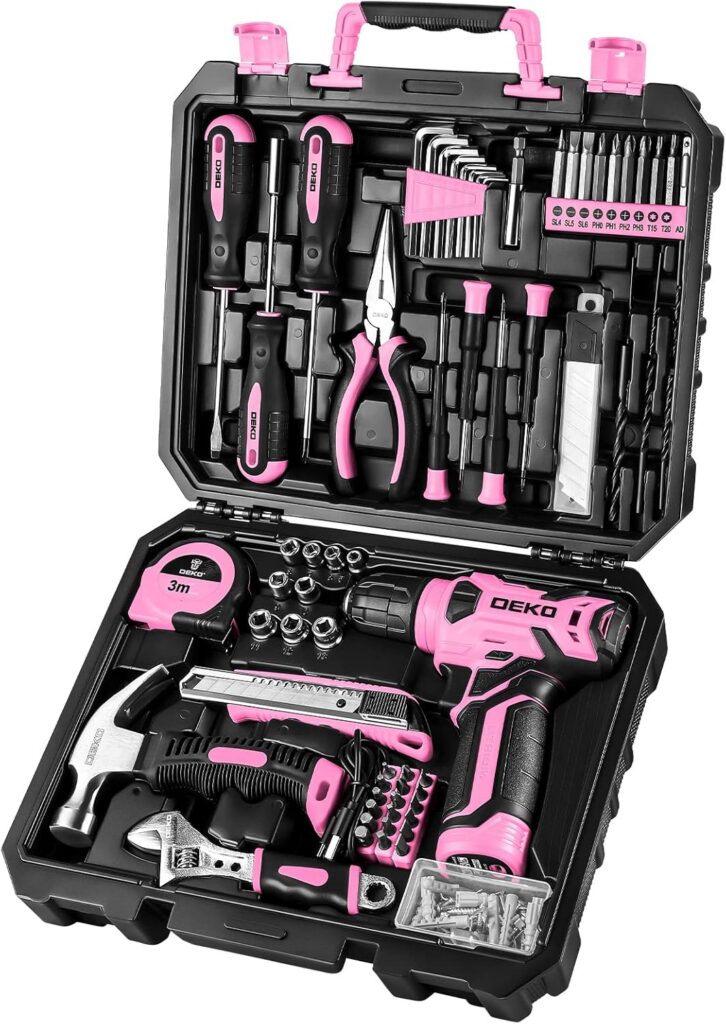 pink cordless drill tool set 126 piece home tool kit with drill