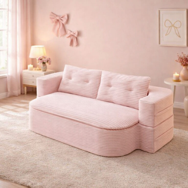 pink corduroy floor sofa bed convertible lounge chair