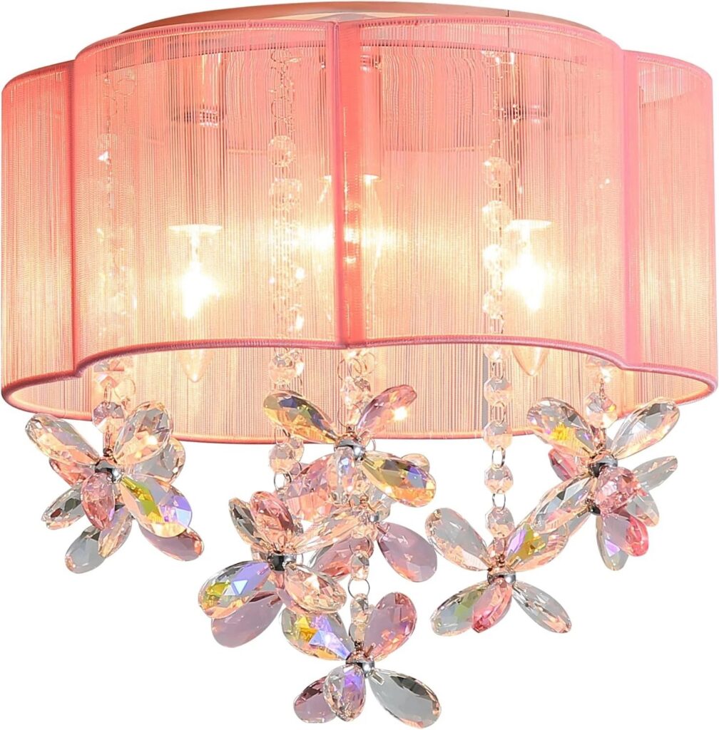 pink crystal flower mini chandelier flush mount ceiling light 13 inch