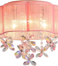 pink crystal flower mini chandelier flush mount ceiling light 13 inch