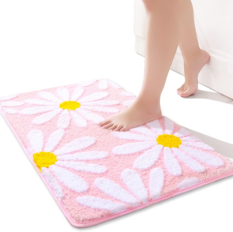pink daisy bath mat white yellow flower non slip microfiber rug 20x32 inch