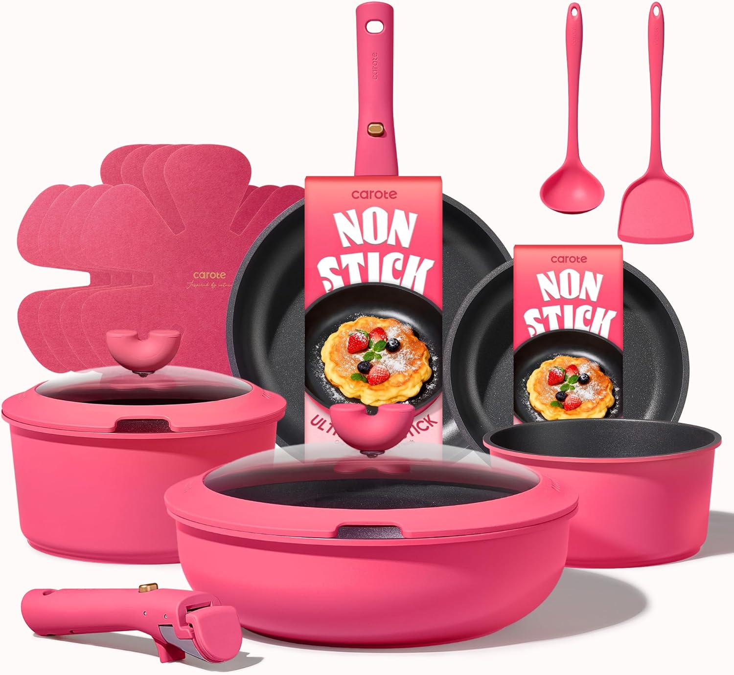 pink-detachable-handle-cookware-set-15pcs pink nonstick cookware set detachable handle 15 piece induction pots and pans