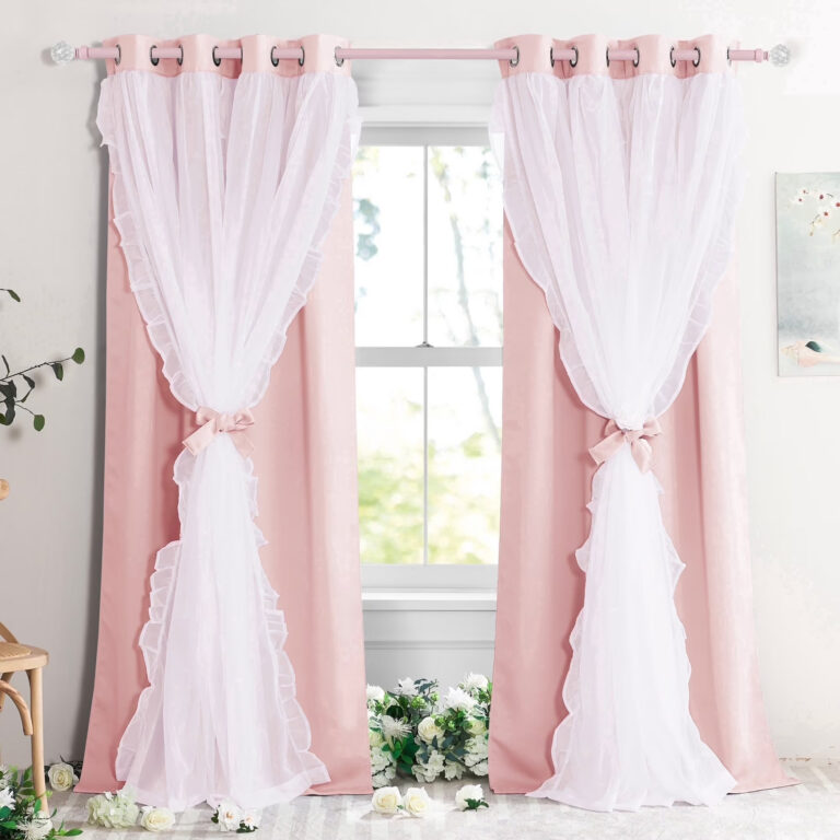 pink double layer blackout curtains with sheer overlay for bedroom
