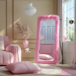 pink faux fur full length mirror 71x32 floor standing wall leaning mirror
