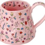 pink floral ceramic mug 20oz large cute irregular coffee cup with handle