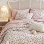 pink floral quilt set coquette cottagecore reversible lightweight bedspread