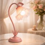 pink flower table lamp with flexible gooseneck and ambient lighting