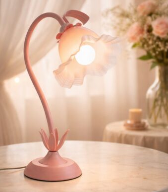 pink flower table lamp with flexible gooseneck and ambient lighting