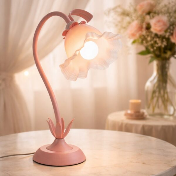 pink flower table lamp with flexible gooseneck and ambient lighting