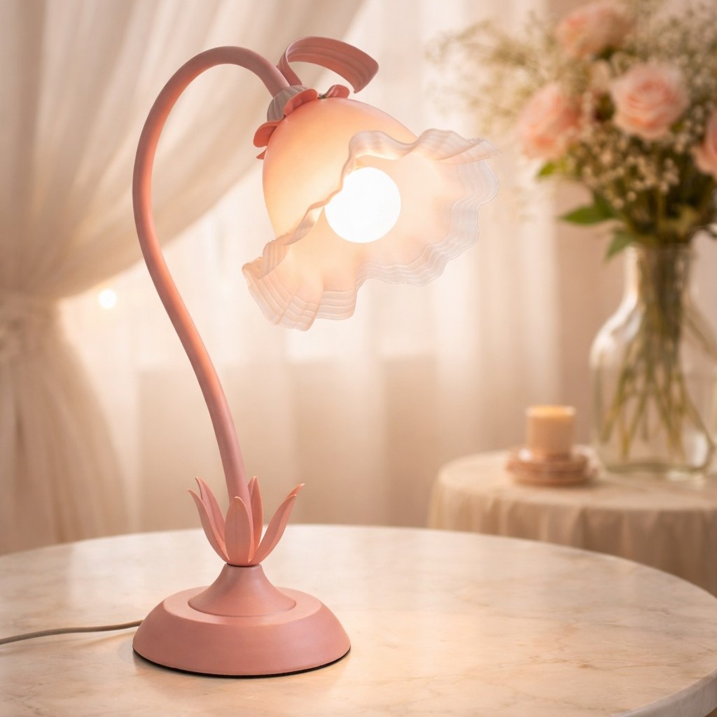 pink flower table lamp with flexible gooseneck and ambient lighting