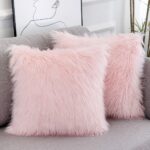 pink fluffy faux fur pillow covers set of 2 square 18x18 velvet back cushion covers