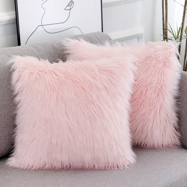 pink fluffy faux fur pillow covers set of 2 square 18x18 velvet back cushion covers