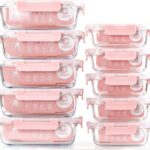pink glass meal prep containers 10 pack airtight food storage with lids