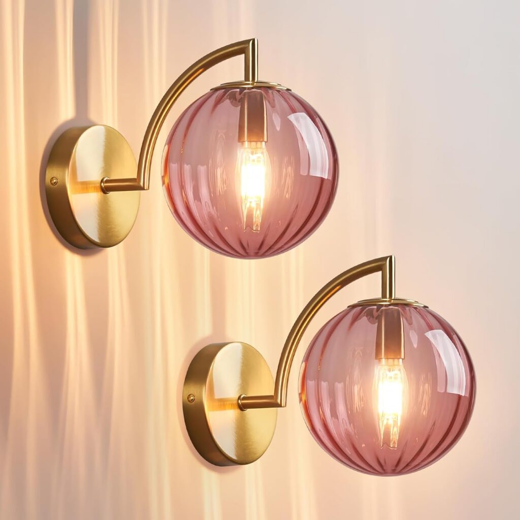 red glass wall sconce set of 2 gold base modern wall light indoor