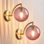 red glass wall sconce set of 2 gold base modern wall light indoor