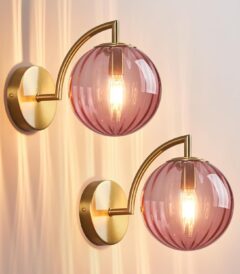 red glass wall sconce set of 2 gold base modern wall light indoor