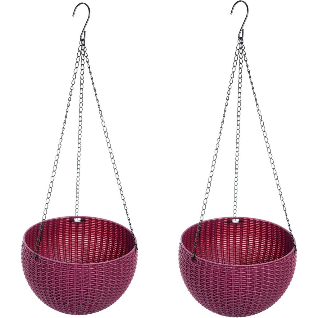pink hanging basket planter 2 pack resin flower pot with chain indoor outdoor