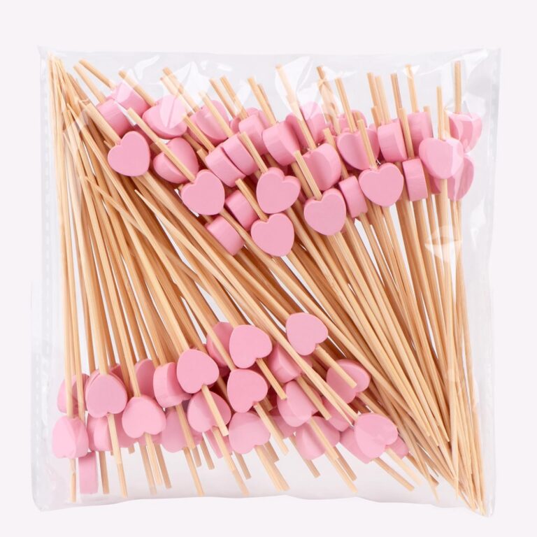 pink heart shaped bamboo cocktail picks 100 pack appetizer fruit toothpicks