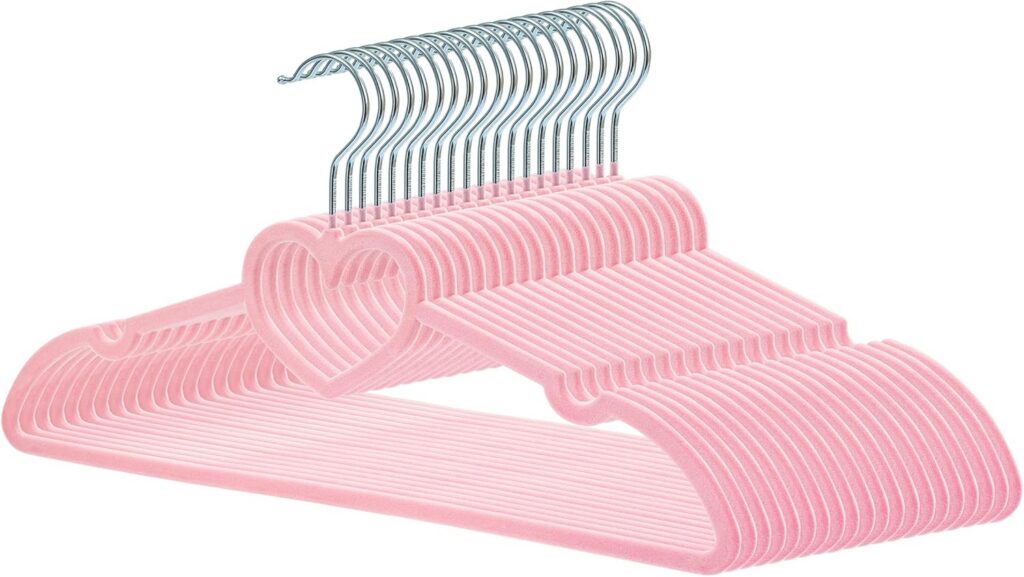 Pink heart velvet hangers 20 pack slim non slip clothes hangers with swivel hook