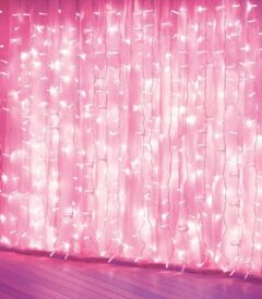 pink LED curtain string lights for bedroom wall decor