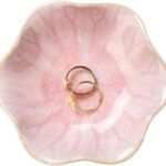 pink lotus leaf ceramic jewelry tray small ring dish gold edge