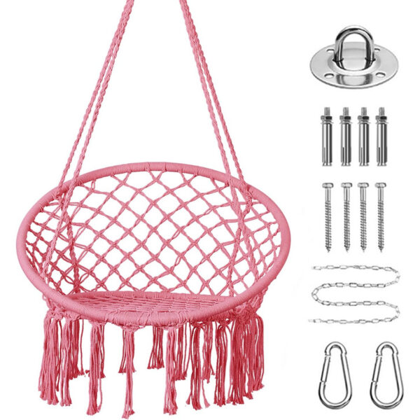 pink macrame hanging hammock chair boho swing indoor outdoor with hardware kit