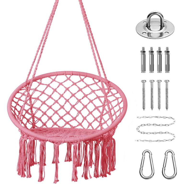 pink macrame hanging hammock chair boho swing indoor outdoor with hardware kit