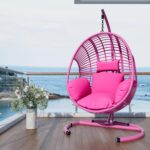 pink oversized wicker egg chair with stand outdoor indoor cushioned swing chair