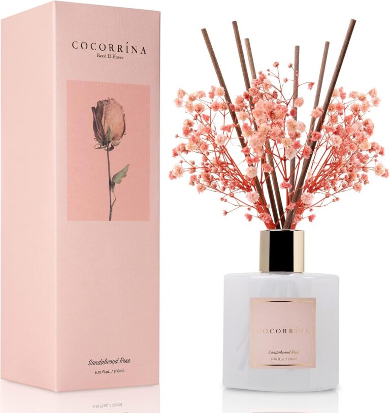 pink reed diffuser sandalwood rose fragrance oil with baby's breath and cotton sticks