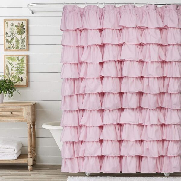 pink ruffle shower curtain farmhouse fabric cloth 72x72 bathroom curtain