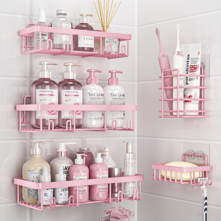 pink shower caddy organizer set 5 pack adhesive stainless steel bathroom shelves