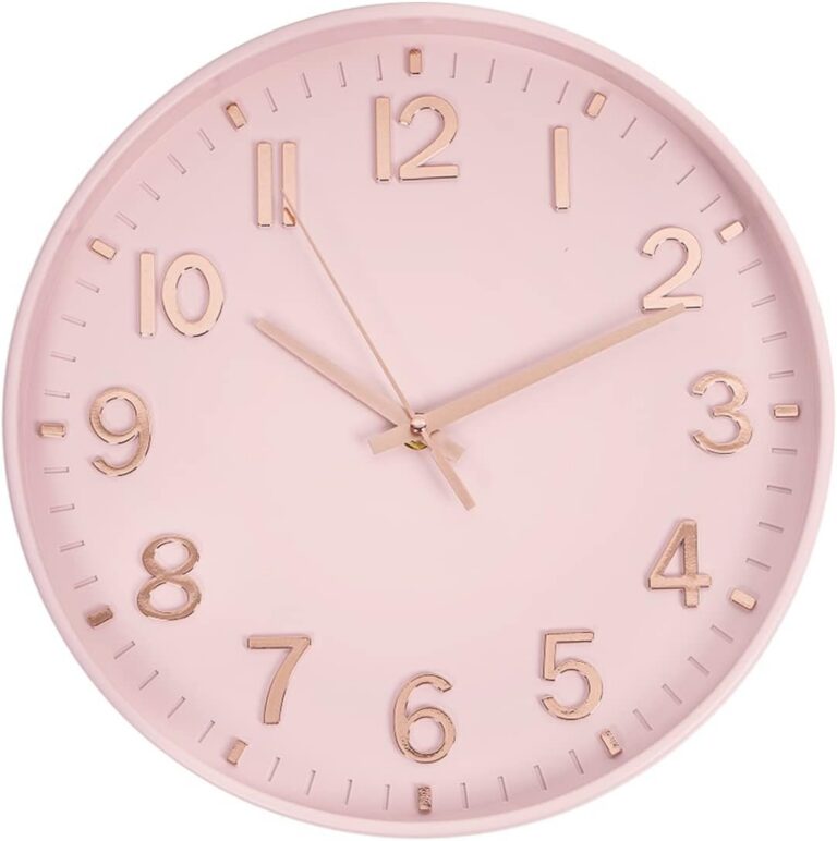 pink silent non ticking wall clock battery operated round design