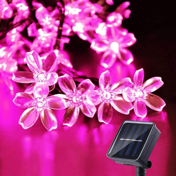 pink solar flower string lights 50 led waterproof outdoor fairy lights 23ft
